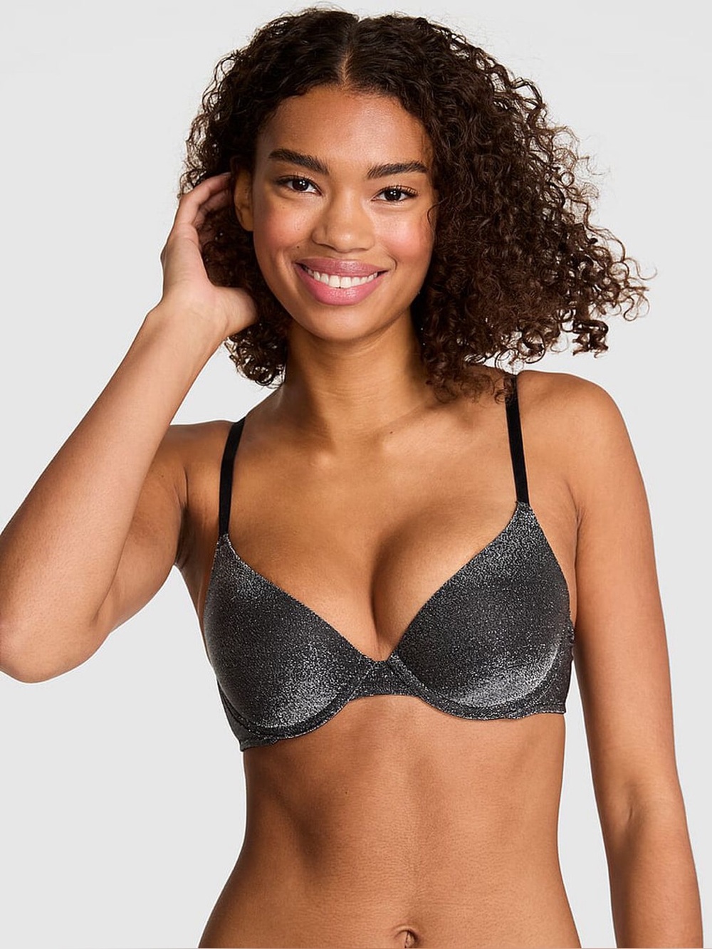 Victoria’s Secret PINK Wear Everywhere Demi Bra Gray Shimmer Metallic Size 34A